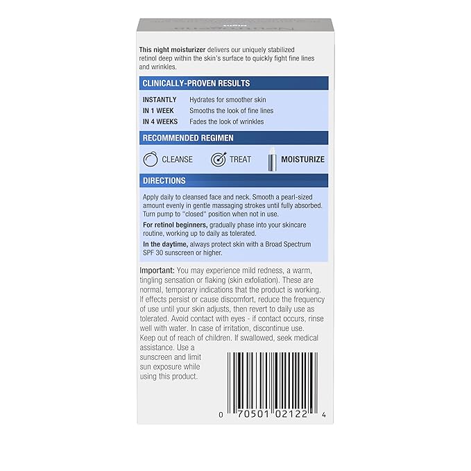 Neutrogena Retinol Face Moisturizer Cream, Rapid Wrinkle Repair, Anti-Wrinkle Night Moisturizer Cream, Anti-Wrinkle Face & Neck Cream Moisturizer with Hyaluronic Acid & Retinol, Paraben-Free, 1 fl. oz