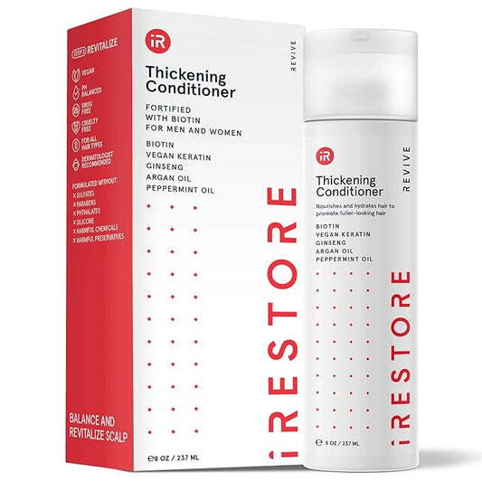 iRESTORE Biotin Hair Conditioner for Damaged Dry Hair - Good for Fine Hair Growth, Volumizing Thickening Conditioner with Ginseng & Argan Oil to Moisturize, Pair With Hair Loss Shampoo