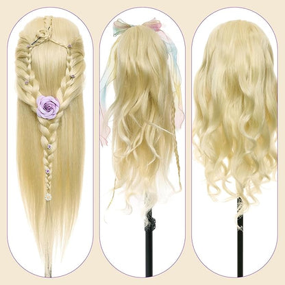 Neverland Beauty Mannequin Head with 50% Real Human Hair, 24 Inch Makeup Cosmetology Manikin Practice Head with Hair, Braiding Hairdressing Doll Head for Hair Styling with False Eyelashes