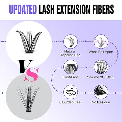 Pawotence Lash Clusters 280pcs Cluster Eyelash Extensions 40D 50D Eyelash Clusters Lash Extension 8-16mm Individual Lashes for Self Application at Home (40D&50D, 0.07D, 8-16mm)