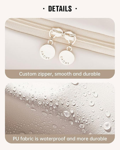 EACHY Travel Makeup Bag,Large Capacity Cosmetic Bags for Women,Waterproof Portable Pouch Open Flat Toiletry Bag Make up Organizer with Divider and Handle