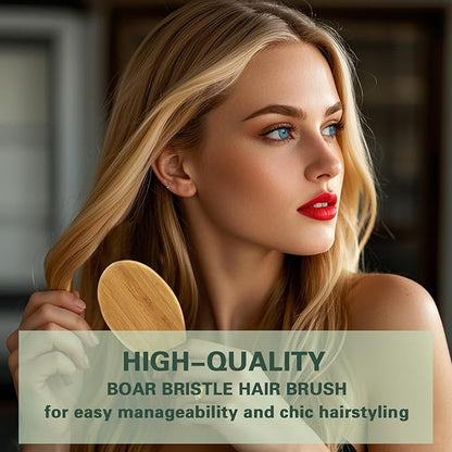 No Shampoo Hair Brush,Natural Boar Bristle Hair Brush for Women, Men, Kids;Smooths Frizz and Prevents Breakage in Fine and Straight, Thick and Curly Hair (oval)