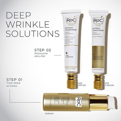 RoC Retinol Correxion Deep Wrinkle Retinol Face Serum with Ascorbic Acid, Daily Anti-Aging Skin Care Treatment for Fine Lines, Dark Spots, Acne Scars, 1 Ounce (Packaging May Vary)