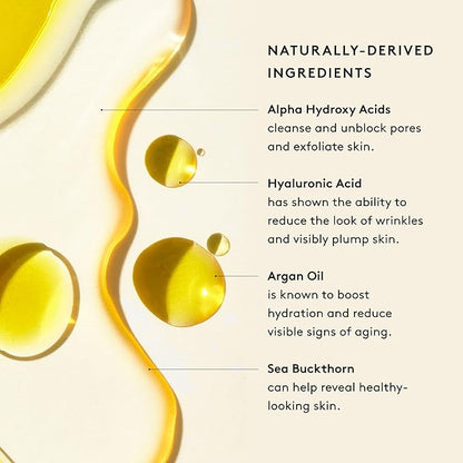 Naked & Thriving The Night Set | Renew Resurfacing Night Serum (30 mL) + Rejuvenate Restorative Face Oil (35 mL) with Hyaluronic Acid, Argan & Sea Buckthorn Oils and Fruit AHAs (Set of 2)