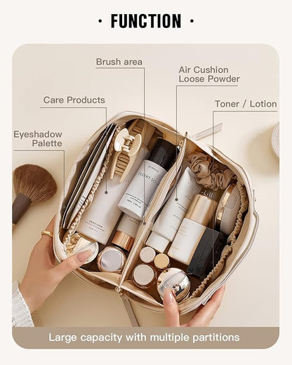 EACHY Travel Makeup Bag,Large Capacity Cosmetic Bags for Women,Waterproof Portable Pouch Open Flat Toiletry Bag Make up Organizer with Divider and Handle