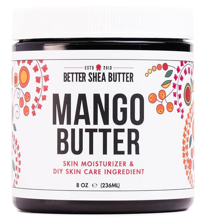 Raw Mango Butter - 100% Pure Mango Seed Butter - Natural Moisturizer for Skin and Hair - Use with Shea in DIY Body Butter, Lip Gloss, Lotion Bar and Soap Making, 8 oz Jar
