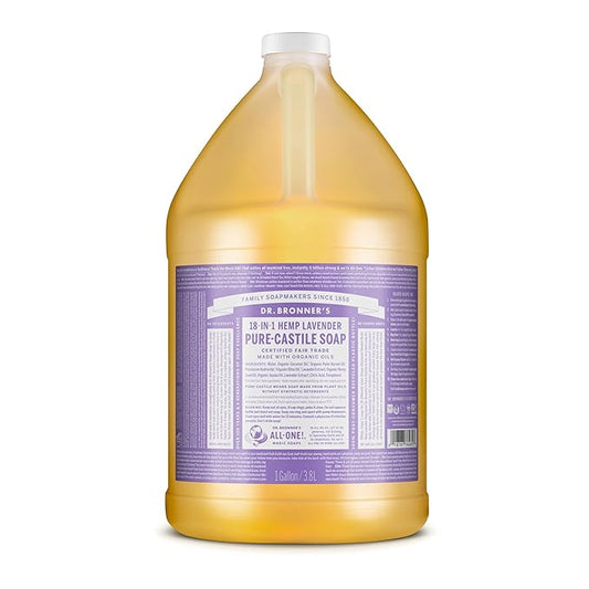 Dr. Bronner's - Pure-Castile Liquid Soap (Lavender, 1 Gallon) - Made with Organic Oils, 18-in-1 Uses: Face, Body, Hair, Laundry, Pets and Dishes, Concentrated, Vegan, Non-GMO