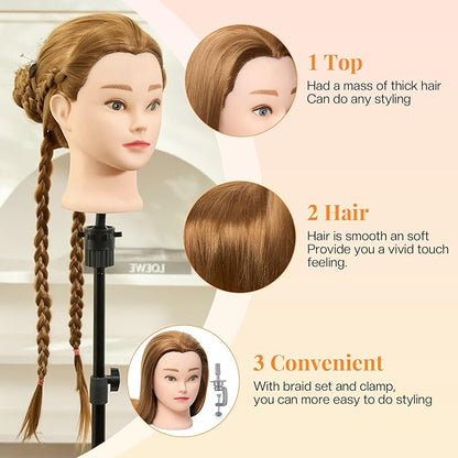 Neverland Beauty Mannequin Head, 24 Inch Cosmetology Doll for Hair Styling, Training Practice Braiding With Table Clamp and DIY Styling Set #27