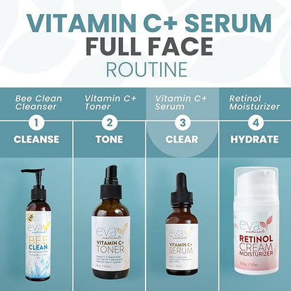 Eva Naturals Vitamin C Face Serum With Hyaluronic Acid - Anti Aging Serum - Reduce Dark Spots, Acne & Wrinkles - Retinol, Niacinamide & Salicylic Acid, Brightening Skin Serum for Glowing Skin