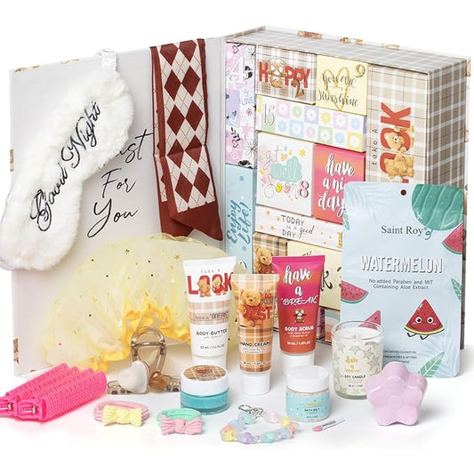 Holiday Beauty Advent Calendar Birthday Gifts for Women Self Care Gifts Get Well Soon Gifts, Bath and Body Gift Basket 15 Days of Countdown Calendar Gifts Skincare Sets for Teen Spa Gift Set