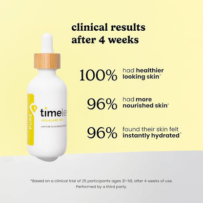 Timeless Skin Care Squalane Oil 100% Pure - Plant-Based Face Oil - Fragrance-Free - For Dry Skin - Moisturizing - 2 oz