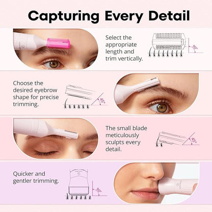 Women's Eyebrow Trimmer & Facial Hair Remover, 2 in 1, Double Rotating Blades, Safe, Painless, Hypoallergenic, Rechargeable, USB Charging