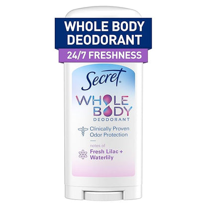 Secret Whole Body Deodorant Stick for Women, Lilac & Waterlily Scent, Aluminum Free Deodorant Stick, 72 HR Odor Protection, 2.4 oz