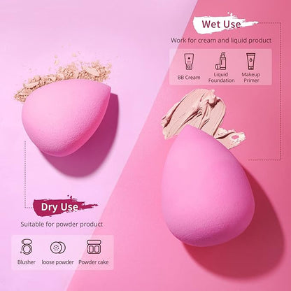BEAKEY Latex-Free Blender Makeup Sponge for Blending, Pink Makeup Sponge Set, Soft Beauty Sponge, for Flawless Application of Liquid, Cream, and Powder Cosmetics