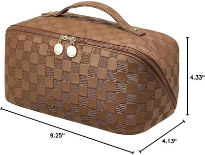EACHY Travel Makeup Bag,Large Capacity Cosmetic Bags for Women,Waterproof Portable Pouch Open Flat Toiletry Bag Make up Organizer with Divider and Handle