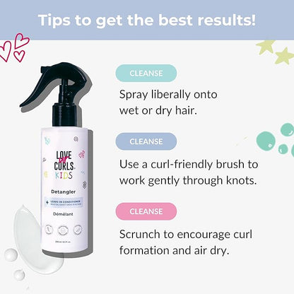 Love Ur Curls Kids Detangler Leave in Conditioner Spray, Pediatrician Approved, Moisturizing, Hydrates and Conditions, Vegan, Easy to Detangle Curly Hair, Sulfate & Paraben Free, 250mL