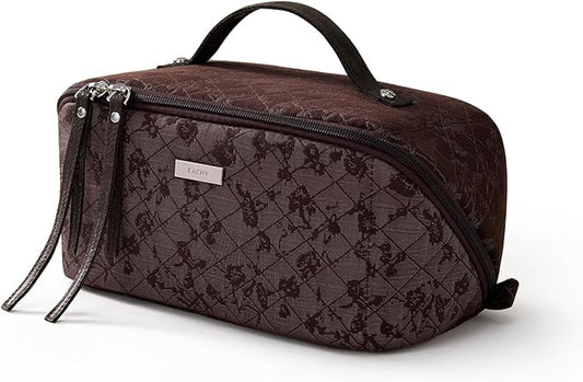 EACHY Travel Makeup Bag,Large Capacity Cosmetic Bags for Women,Waterproof Portable Pouch Open Flat Toiletry Bag Make up Organizer with Divider and Handle