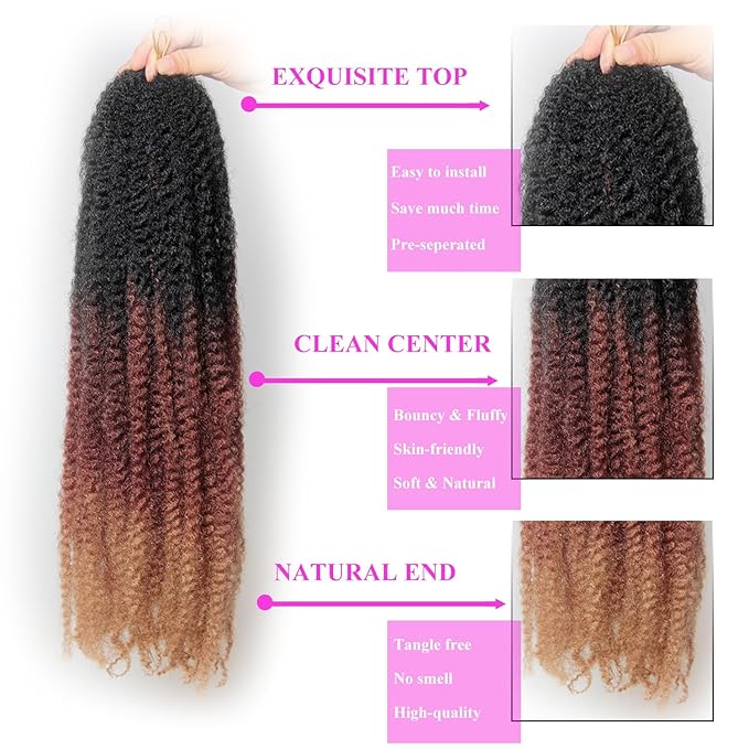 Marley Twist Braiding Hair 24 Inch 8 Packs – Long-Lasting Marley Hair, Fluffy&Tangle-Free Cuban Twist Hair for Braiding, Natural Look Synthetic Spring Afro Kinky Twist Hair Extensions (T1B/30/27)