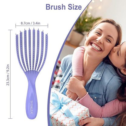 Detangler Brush for Curly Hair, Hairbrush for Wet Dry Thick Thin, Easily Comb Through Curl Hair and Reduces Breakage, Curly Brush for Women Men Kid (Purple)
