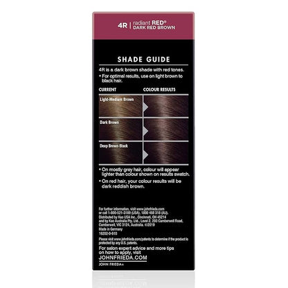 John Frieda Precision Foam Colour, Dark Red Brown 4R, Full-Coverage Hair Color Kit, Anti-Fade Gray Coverage, Deep Color Saturation Hair Dye, 1 Application
