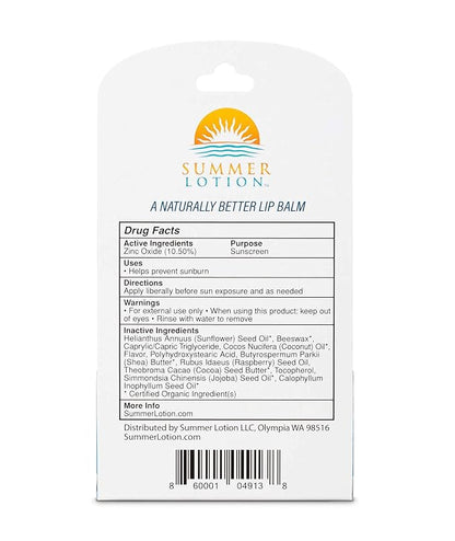 Natural Lip Balm with Zinc Oxide Sunblock by Summer Lotion, SPF 15 Lip Sunscreen 2-Pack, Water Resistant Chapstick, SPF Lip Protection for Everyone, (Coconut)