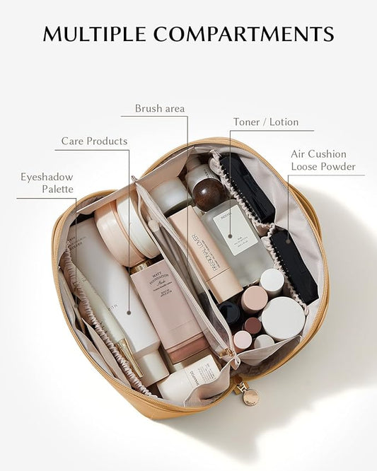 EACHY Travel Makeup Bag,Large Capacity Cosmetic Bags for Women,Waterproof Portable Pouch Open Flat Toiletry Bag Make up Organizer with Divider and Handle
