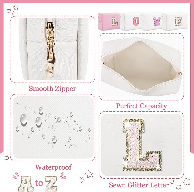 Initial letter patch makeup bag,