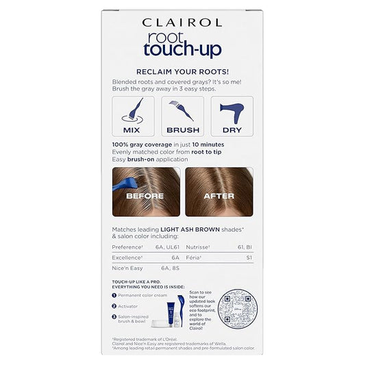 Clairol Root Touch-Up by Nice'n Easy Permanent Hair Dye, 6A Light Ash Brown Hair Color, Pack of 2