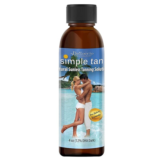 Belloccio Simple Tan 4 Ounce Bottle of Professional Salon Sunless Tanning Solution with 12% DHA and Dark Bronzer Color Guide