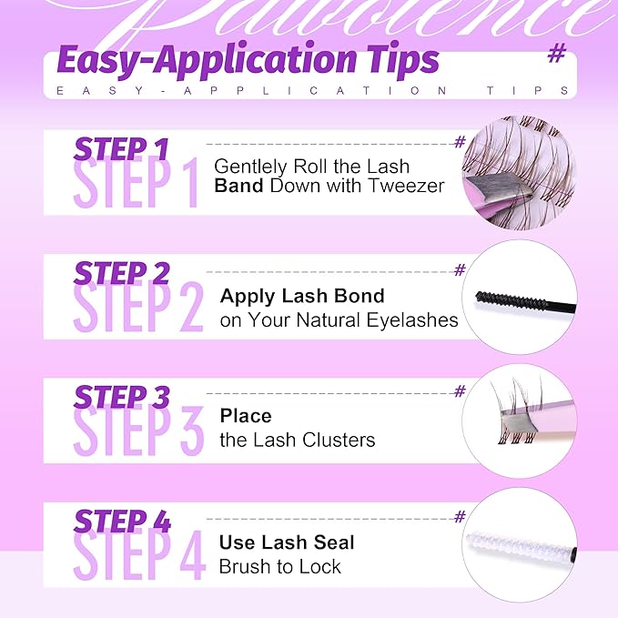 Pawotence Brown Lash Extension Kit Lash Clusters Wispy clear Band 10-12mm Individual Lashes Natural Brown Clusters Eyelash Extension Kit with Lash Bond and Seal, Lash Applicator for Self Use