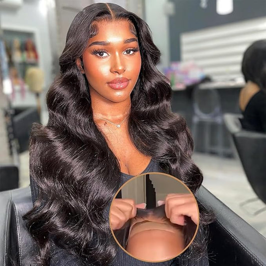 5x5 Wear and Go Glueless Wig Pre Cut Lace Closure Wigs for Women 5x5 Hd Lace Closure Wigs Human Hair Pre Plucked Body Wave Closure Wig 180% Density Natural Black 22 Inch