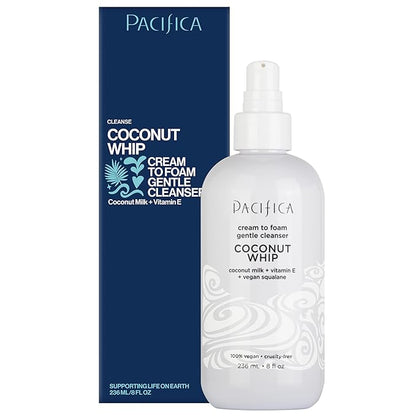 Pacifica Coconut Whip Cream to Foam Face Wash - Gentle Hydrating Facial Cleanser for Dry & Sensitive Skin, Moisturizing Daily Face Wash, Non-Comedogenic Vegan & Cruelty-Free, Dermatologist Tested 8oz