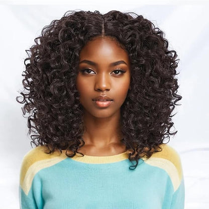 Felek 16inch Curly Lace Front Wigs Middle Part Jerry Curl Wig T Lace Front Curly Glueless Synthetic Pre-Plucked Afro Curly Lace Wigs For Black Women(#4)