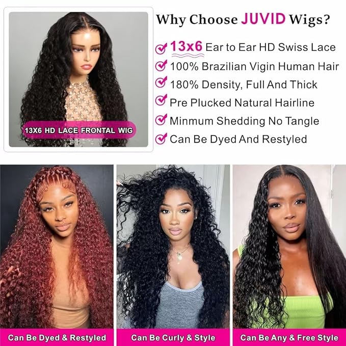 13x6 Deep Wave Lace Front Wigs Human Hair 180% Density HD Transparent Deep Curly Human Hair Wig Pre Plucked Brazilian Virgin Hair with Baby Hair Wet and Wavy for Women Natural Black 20 Inch