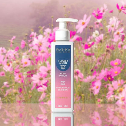 Pacifica Body Lotion - Flower Moon Body Moisturizer - Plant Powered Aromatherapy - Scented Jasmine, Peach, Vanilla Scent - Shea Butter Hand Lotion - Clean Vegan & Cruelty-Free Dermatologist Tested