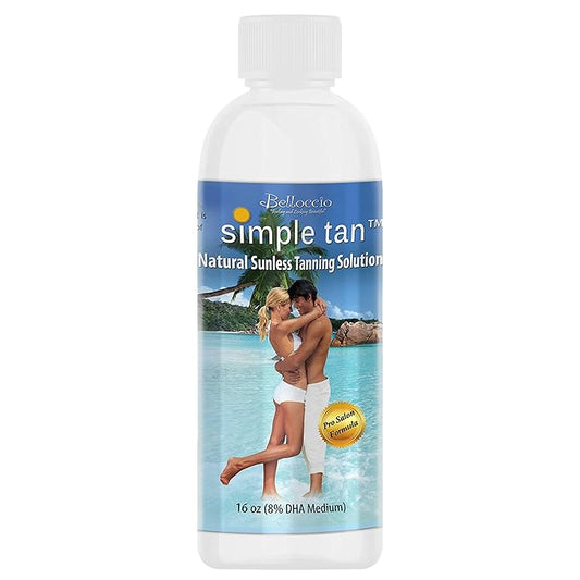 Belloccio Simple Tan Pint Bottle of Professional Salon Sunless Tanning Solution with 8% DHA and Dark Bronzer Color Guide