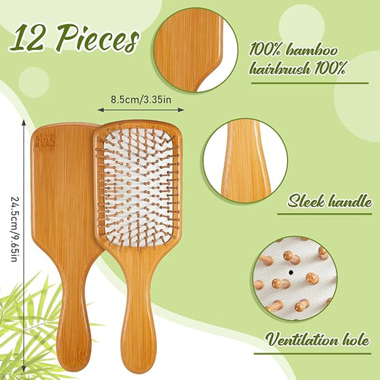 Tessco for you 12 Pcs Bamboo Hair Brushes for Women Bulk Wooden Paddle Brush Scalp Massage Bamboo Bristles Anti Static Men Engraving DIY Gift for Father's Day Wedding(White,9.65'' X 3.35'')