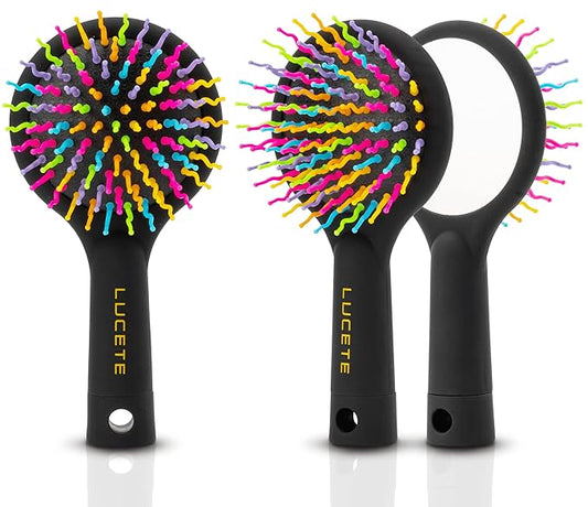 LUCETE Rainbow Volume S Brush(medium)-Detangling Hairbrush with A Mirror-Travel size