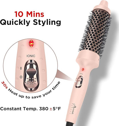 Aima Beauty Hair Curling Iron Brush, 1.5"40mm Ceramic Hot Brush with Ion Technology for Root Volume and Quick Curls - Dual Voltage & 60Mins Auto-Off, Pink