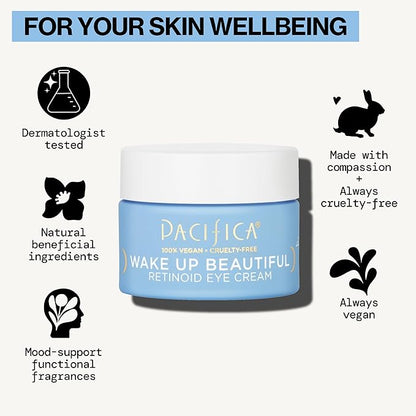Pacifica Wake Up Beautiful Retinoid Eye Cream – Anti-Aging Under Eye Cream for Fine Lines & Wrinkles, Infused w/ Retinoid, Melatonin & Mushrooms for Puffiness, Dark Circles & Eye Bags Daily Treatment