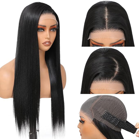 Synthetic Lace Front Wig 7x5 Glueless Wig HD Lace Front Wig for Women Pre-Plucked Ready to Wear Wigs Beginner Friendly Natural Black 26inch