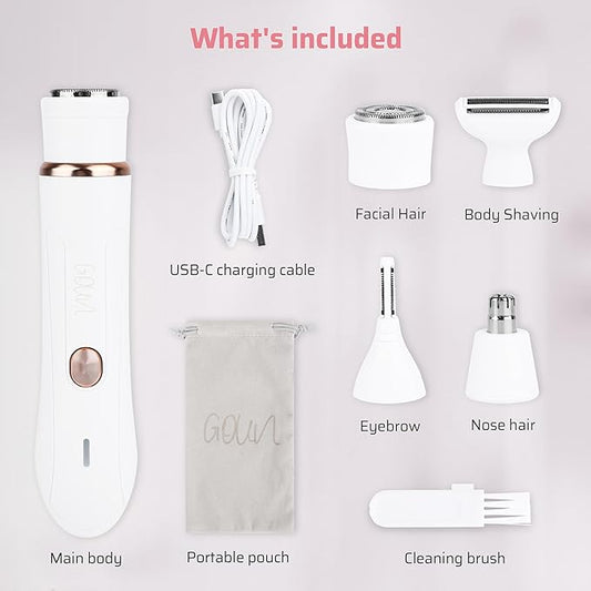 4-in-1 Facial Hair Removal for Women, Electric Painless Shaver, USB Rechargeable, Lip Chin Cheek Trimmer