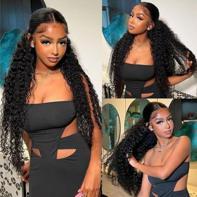 13x6 Deep Wave Lace Front Wigs Human Hair HD Lace Front Wigs Human Hair for Women Curly Human Hair Wig Pre Plucked with Baby Hair 180% Water Wave Lace Front Wigs 22inch