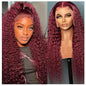 CHEETAHBEAUTY 99J Burgundy Deep Wave 13X6 HD Transparent Lace Front Wig Human Hair Brazilian Virgin Human Hair Wigs for Black Women Deep Curly Wigs Pre Plucked with Baby Hair 250% Density(24inch)