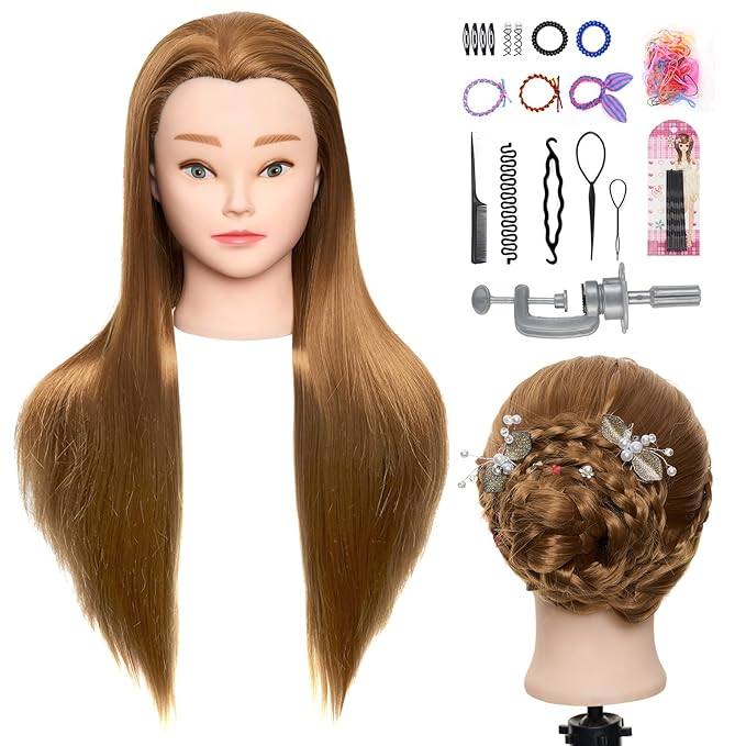 Neverland Beauty Mannequin Head, 24 Inch Cosmetology Doll for Hair Styling, Training Practice Braiding With Table Clamp and DIY Styling Set #27