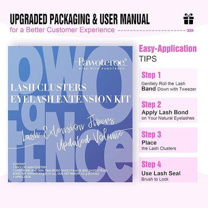 Pawotence Lash Extension Kit DIY 280pcs Lash Clusters Eyelash Extension Kit, 9-16mm 30D 40D Individual Lashes Kit with Lash Bond and Seal, Lash Tweezers for Self Use (30D&40D, 0.07D, 9-16mm, Kit)