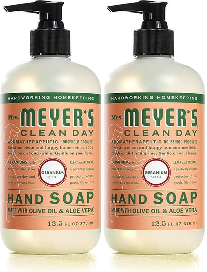 MRS. MEYER'S CLEAN DAY Hand Soap, Geranium, Made with Essential Oils, 12.5 oz- Pack of 2