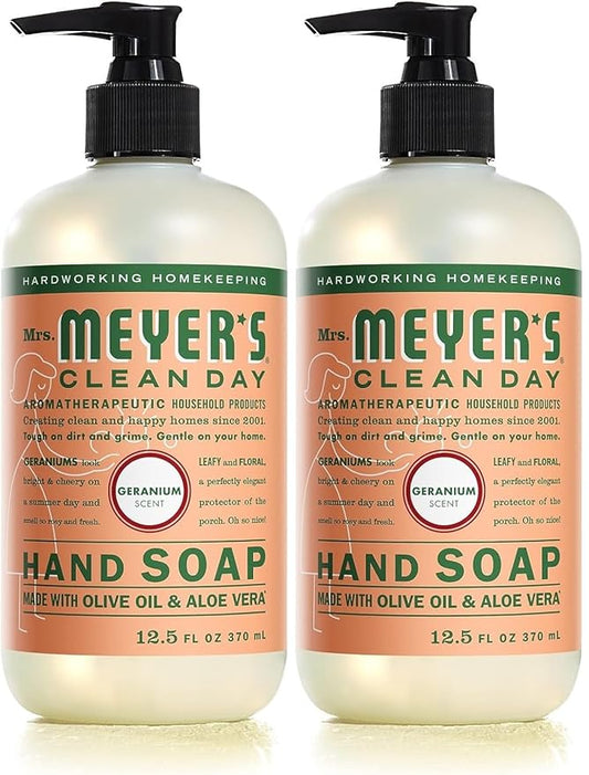 MRS. MEYER'S CLEAN DAY Hand Soap, Geranium, Made with Essential Oils, 12.5 oz- Pack of 2
