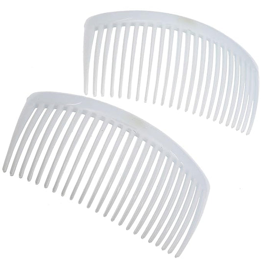 Camila Paris CP3024 French Side Combs Large Curved, White French Twist Hair Combs Decorative, Strong Hold Hair Clips for Women Bun Chignon Up-Do, No Slip Styling Girls Hair Accessories, Made in France