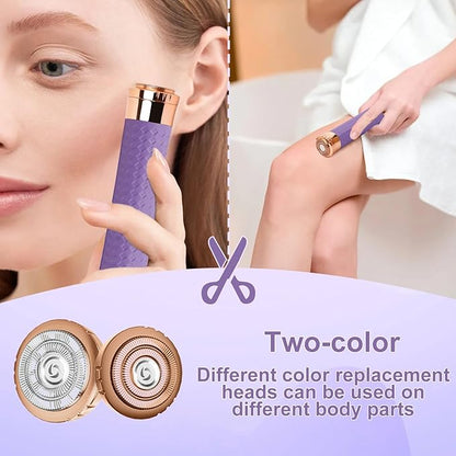 Facial Hair Remover for Women, Painless Rechargeable Hair Removal Device, Comes with 2 Replacement Heads, Portable Electric Shaver/Razors for Face, Chin, Upper Lip, arms (Green)